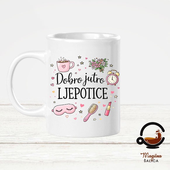 dobro-juro-ljepotice-Žuta Personalizirana šalica 'Dobro jutro ljepotica'