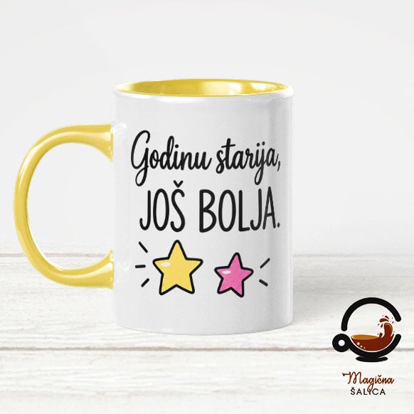 godinu-starija-jos-bolja-zuta Personalizirana šalica „Godinu starija, još bolja“ – poklon za rođendan