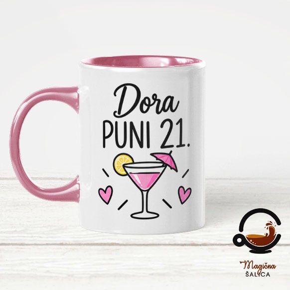 puni-21-ruzicasta Personalizirana šalica „Puni 21“ s imenom i brojem godina – poklon za 21. rođendan