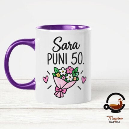 Personalizirana šalica „Puni 50“ s imenom i brojem godina – poklon za rođendan